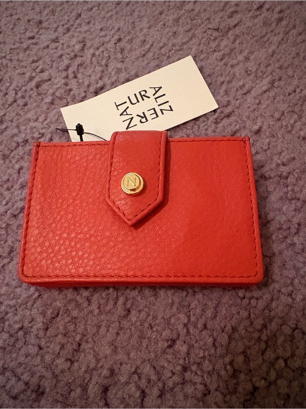 Naturalizer Orange Pebbled Leather Card Organizer with Gold Snaps